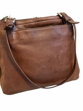 Vintage Brown Leather Shoulder Bag Distressed Slouchy Minimalist Purse